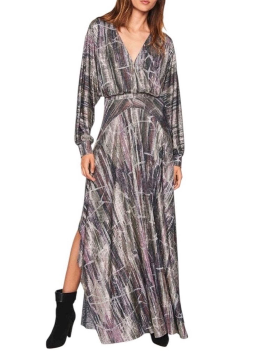 NWOT ba&sh Santana Metallic Multicolor Printed Maxi Dress